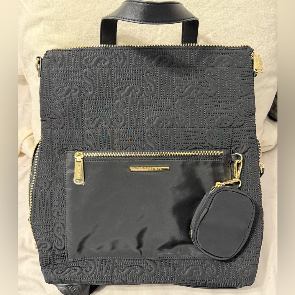 Steve Madden Quilted Black Backpack with Gold Details